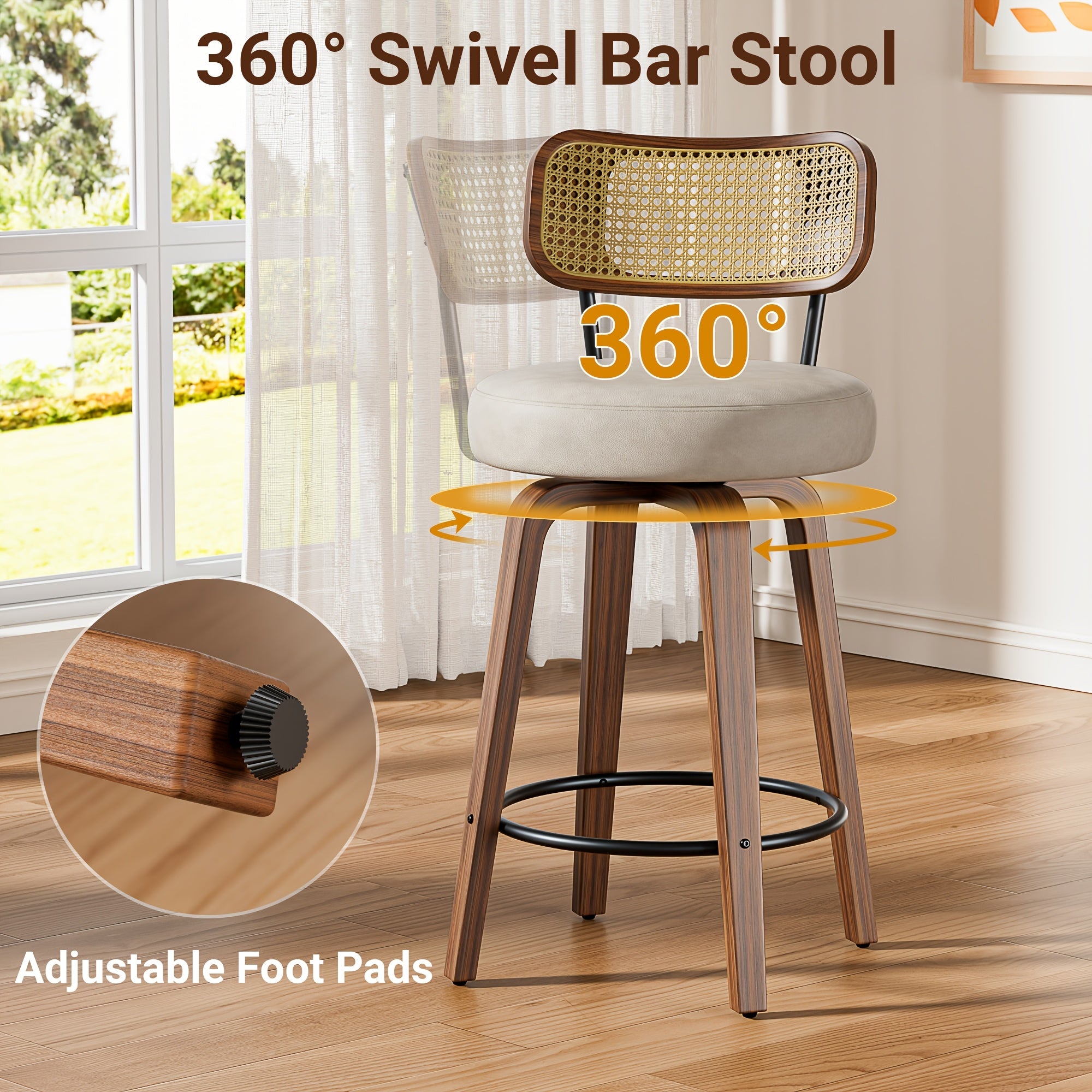 1\u002F2\u002F3\u002F4pcs High-End Faux Leather Bar Stools, 360° Swivel Counter Chairs with Thick Cushion, Curved Bentwood Legs & Durable Rubberwood Frame, Luxury Modern Seating for Kitchen & Dining
