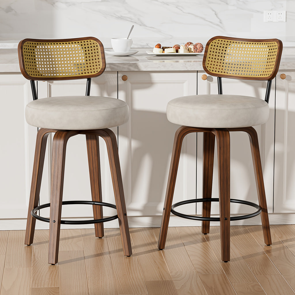 1\u002F2\u002F3\u002F4pcs High-End Faux Leather Bar Stools, 360° Swivel Counter Chairs with Thick Cushion, Curved Bentwood Legs & Durable Rubberwood Frame, Luxury Modern Seating for Kitchen & Dining