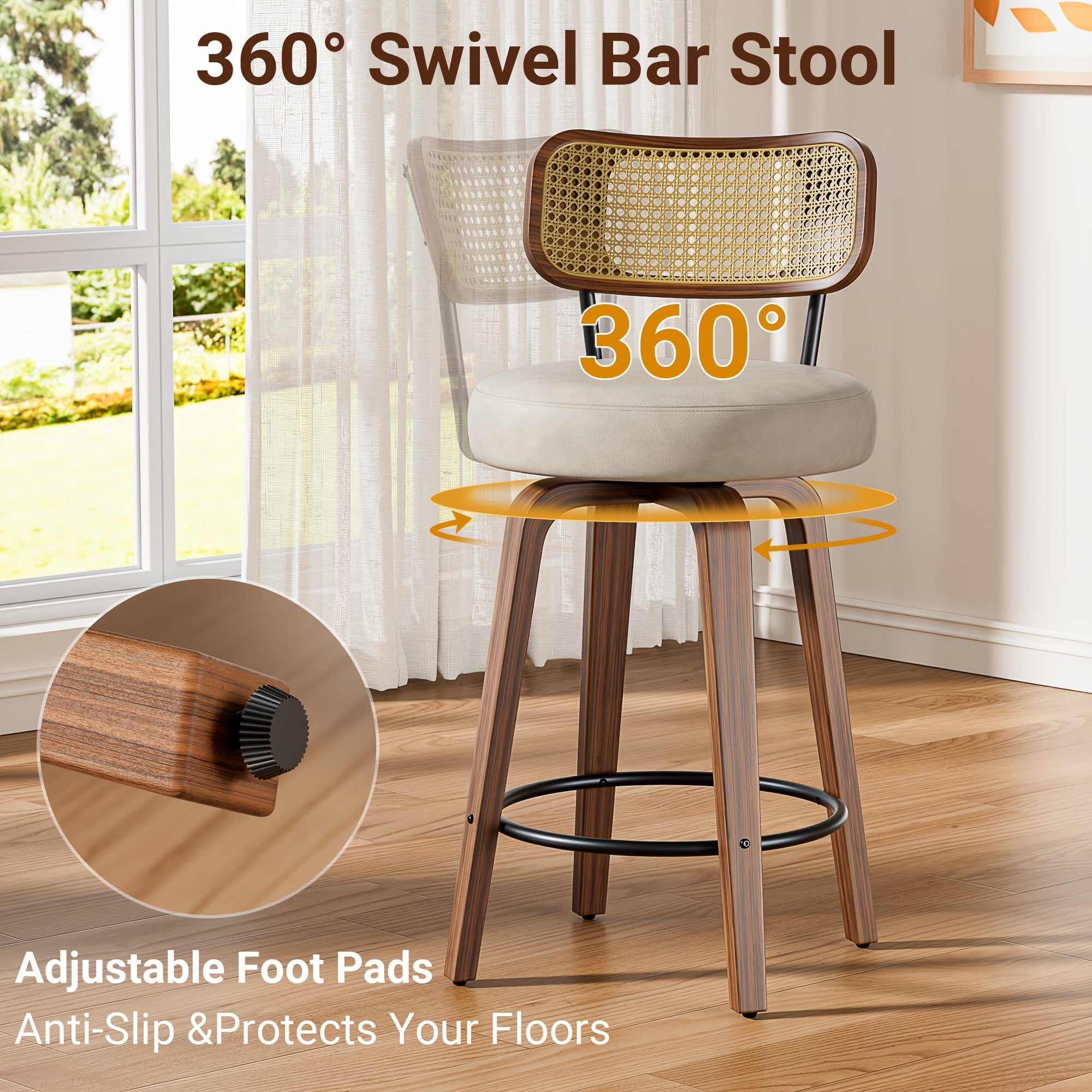 1\u002F2\u002F3\u002F4pcs High-End Faux Leather Bar Stools, 360° Swivel Counter Chairs with Thick Cushion, Curved Bentwood Legs & Durable Rubberwood Frame, Luxury Modern Seating for Kitchen & Dining