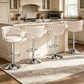 Set Of 2\u002F4 Bar Stools, Modern Braided Velvet Adjustable Swivel Bar Chairs with Backrest, Height Adjustable Counter Stools with Footrest for Kitchen Island, Pub, Home Bar - 4 Colors (Gray\u002FBeige\u002FPink\u002FBlack)