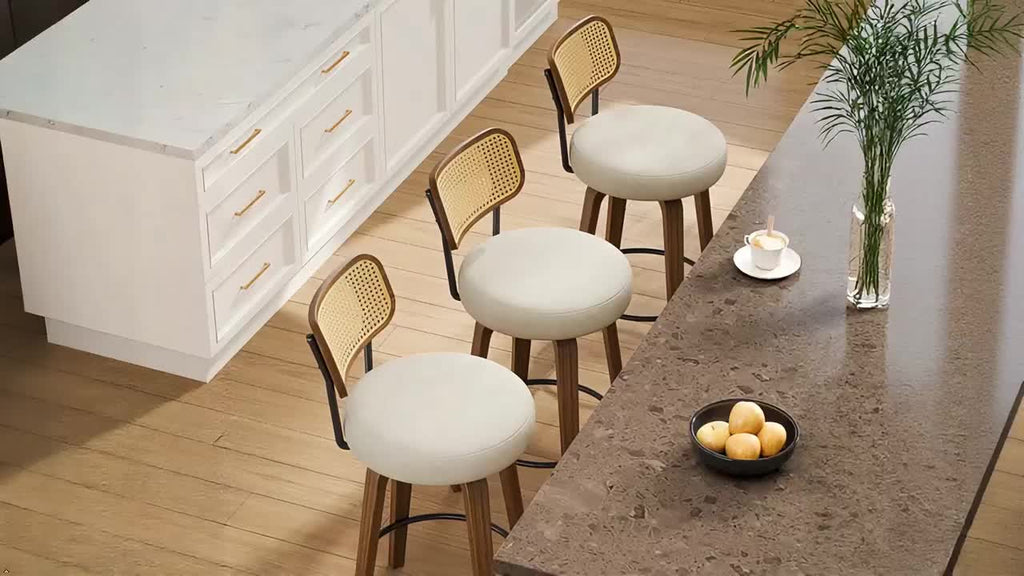 1\u002F2\u002F3\u002F4pcs High-End Faux Leather Bar Stools, 360° Swivel Counter Chairs with Thick Cushion, Curved Bentwood Legs & Durable Rubberwood Frame, Luxury Modern Seating for Kitchen & Dining