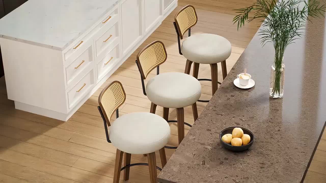 1\u002F2\u002F3\u002F4pcs High-End Faux Leather Bar Stools, 360° Swivel Counter Chairs with Thick Cushion, Curved Bentwood Legs & Durable Rubberwood Frame, Luxury Modern Seating for Kitchen & Dining