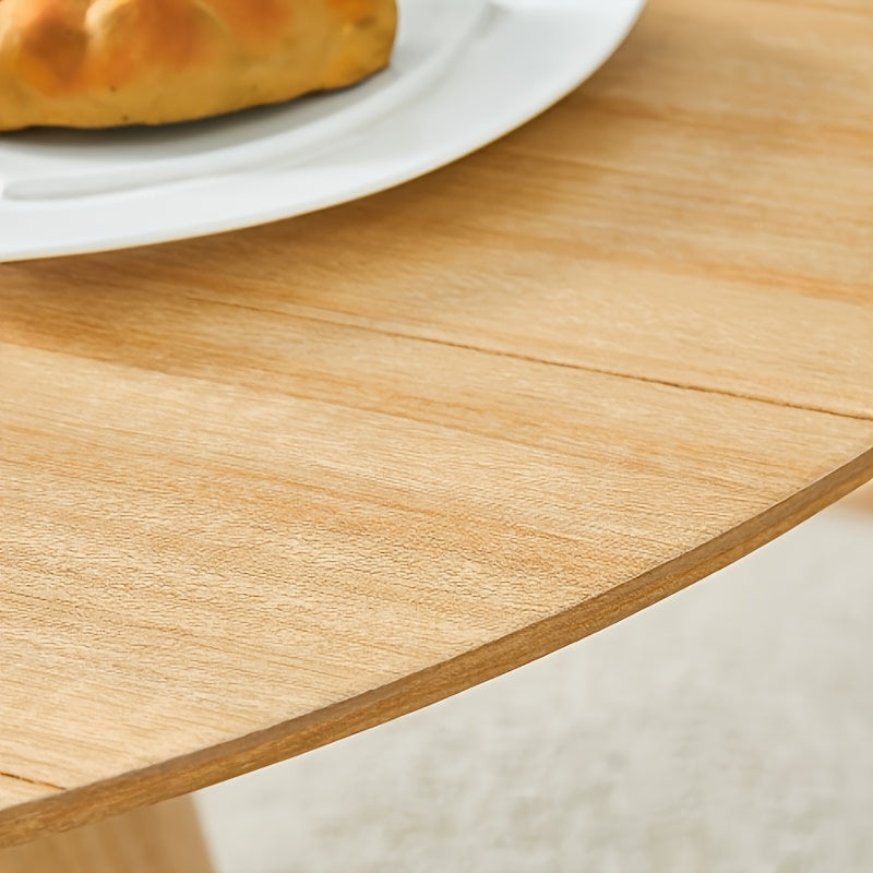 Modern Round Dining Table, 44.8'' Light Wood Finish MDF Tabletop with Conical Pedestal Base, Scandinavian Style Kitchen Dining Table for 4-6 People, Natural Oak Color, Space-Saving Design for Dining Room & Apartment