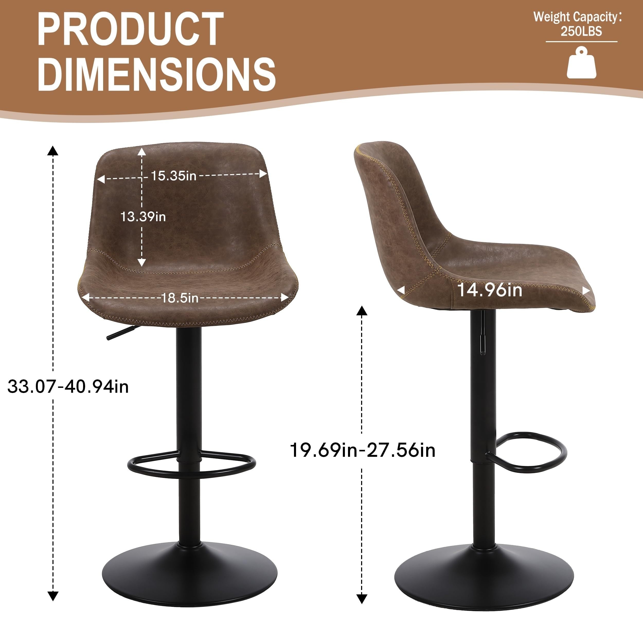 Swivel Bar Stool Set - Adjustable Height Modern Counter Stools for Kitchen, Pub & Entertaining, Armless In Brown\u002FDark Grey