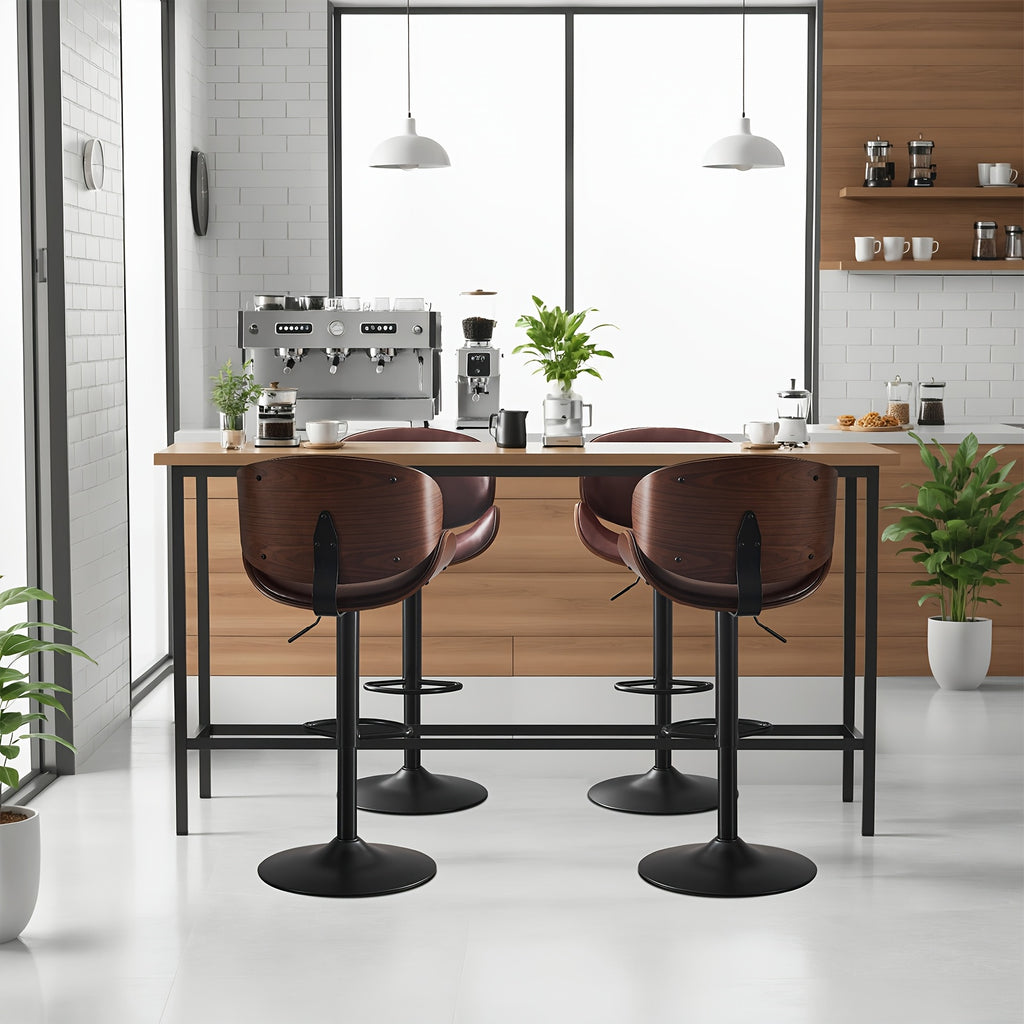 Bar Stools Set of 2\u002F4, Height-Adjustable Bar Stool Chairs, Faux Leather Upholstered Counter Height Wood Chairs with Ergonomic Backrest, Footrest And Sturdy Base, Fit for Kitchen Counter Dining Room Cafe