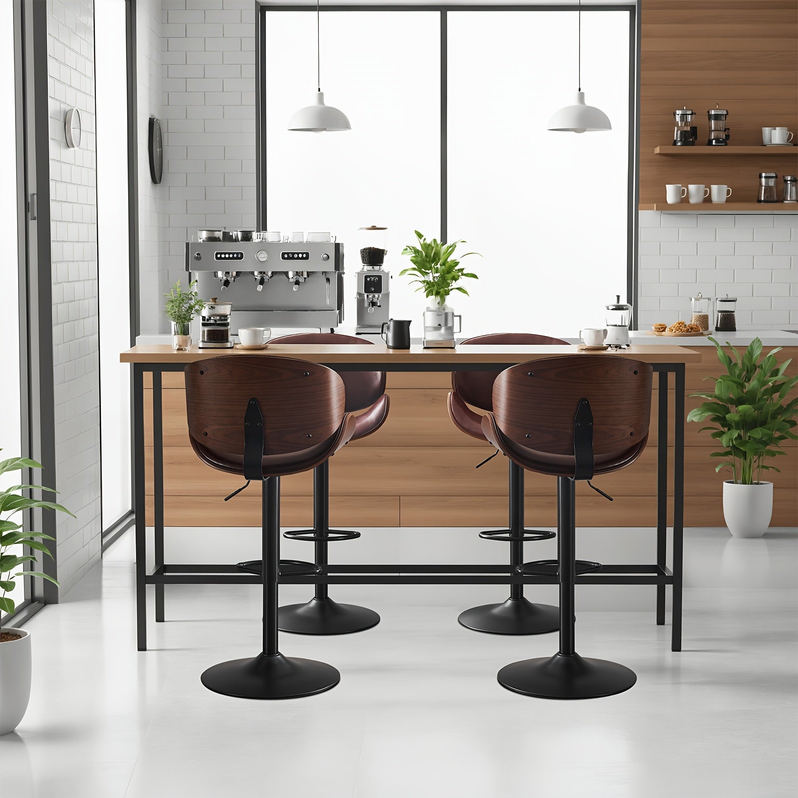 Bar Stools Set of 2\u002F4, Height-Adjustable Bar Stool Chairs, Faux Leather Upholstered Counter Height Wood Chairs with Ergonomic Backrest, Footrest And Sturdy Base, Fit for Kitchen Counter Dining Room Cafe