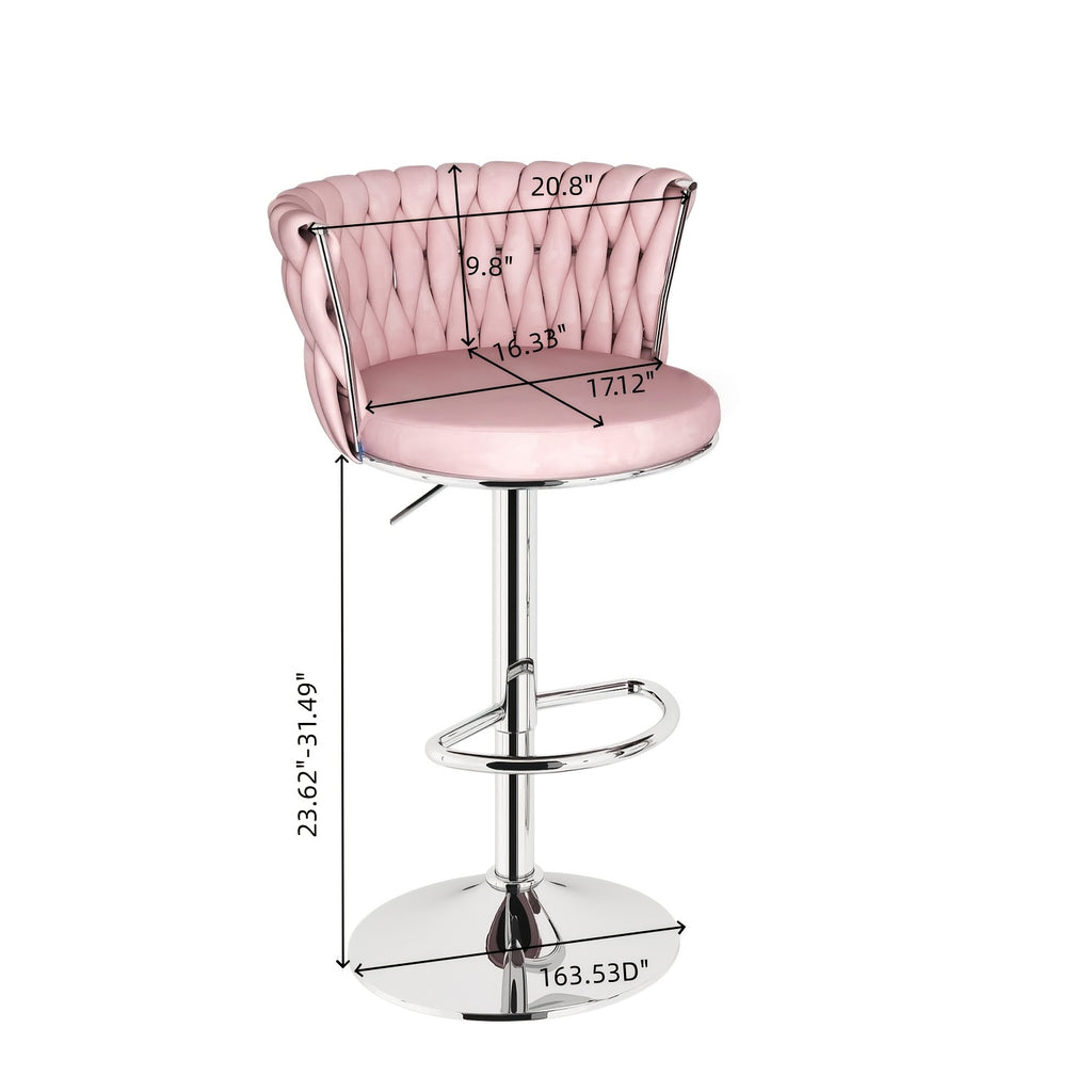 Set Of 2\u002F4 Bar Stools, Modern Braided Velvet Adjustable Swivel Bar Chairs with Backrest, Height Adjustable Counter Stools with Footrest for Kitchen Island, Pub, Home Bar - 4 Colors (Gray\u002FBeige\u002FPink\u002FBlack)