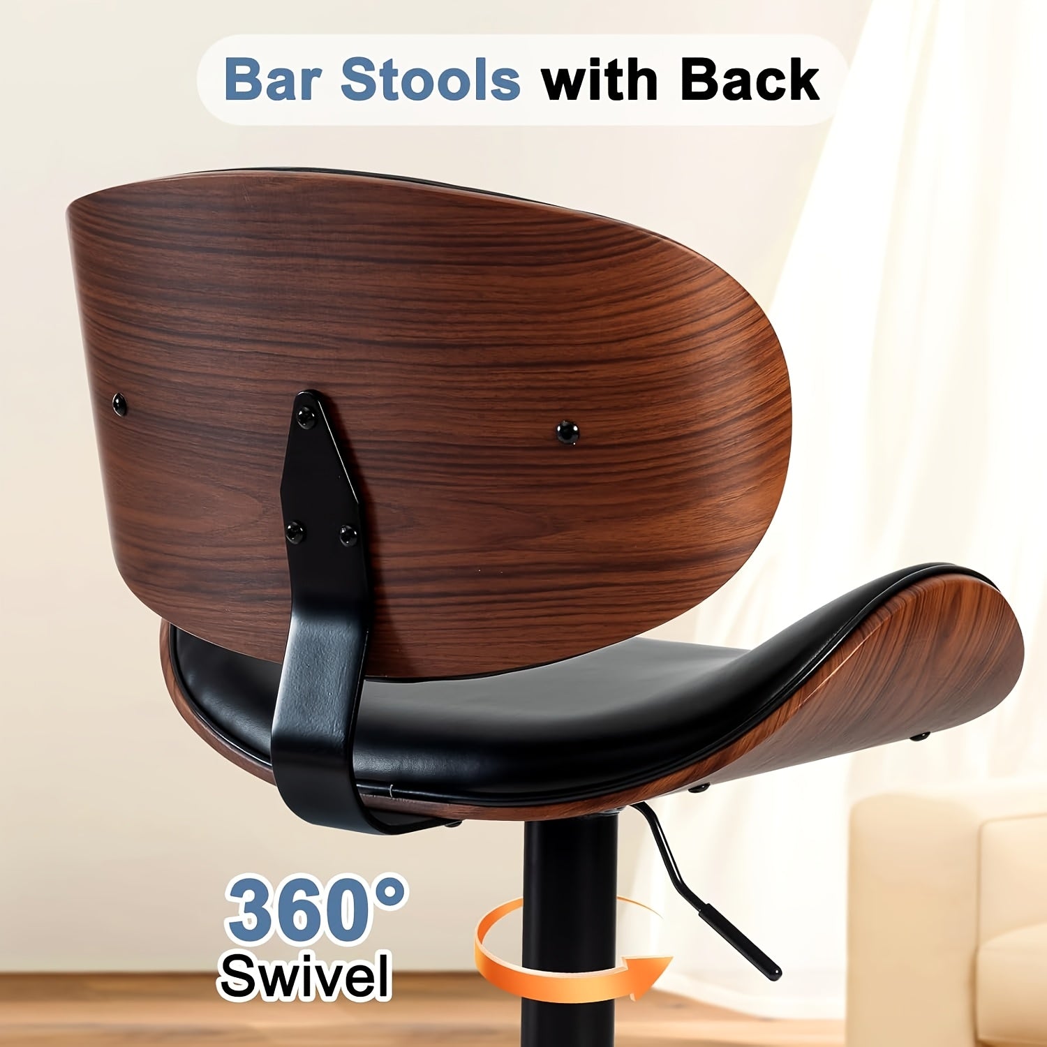 Two Piece for bar Stool Set with Adjustable Height, Featuring PU Leather Seat Cushion, Ergonomic Backrest, And Footrest, Plus Non-Slip Rubber Base Perfect for Bars And Home Kitchen Islands.