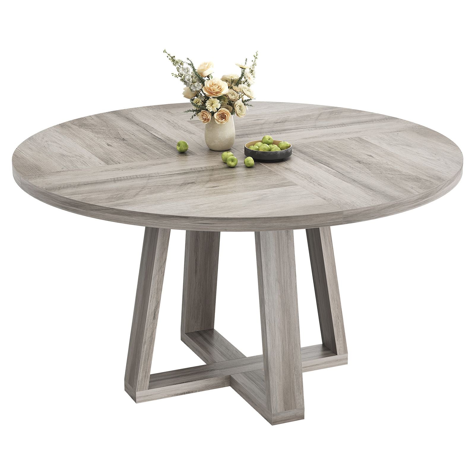 New Upgraded Dining Room Table Round Dining Table with Four Square Pillars, P2\u002F PB Model, Dual-Sided Melamine Surface, 30mm Faux Thickness Design, Pack of 1
