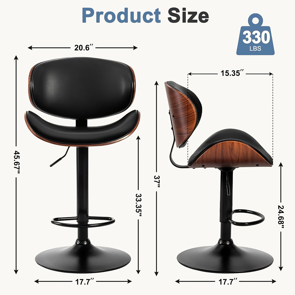 Two Piece for bar Stool Set with Adjustable Height, Featuring PU Leather Seat Cushion, Ergonomic Backrest, And Footrest, Plus Non-Slip Rubber Base Perfect for Bars And Home Kitchen Islands.
