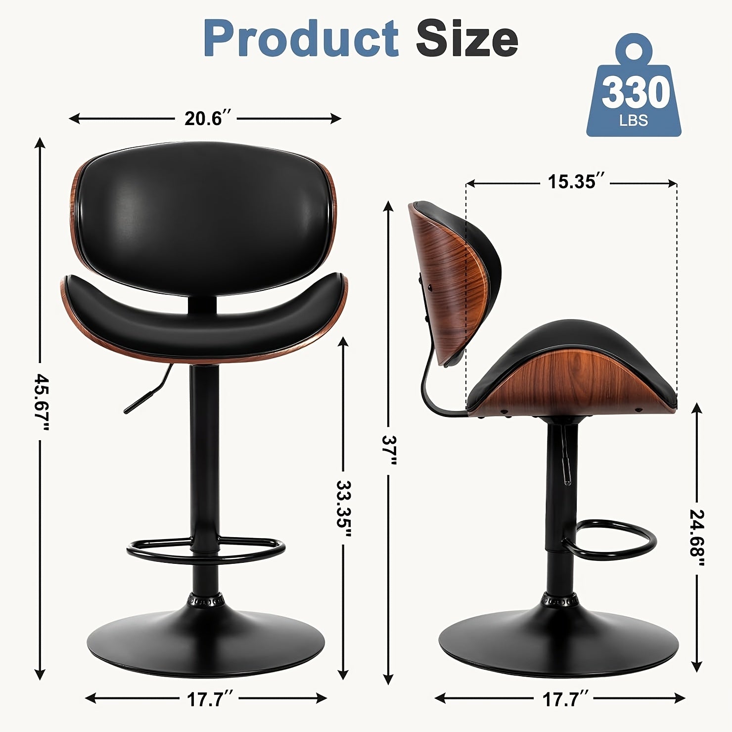 Two Piece for bar Stool Set with Adjustable Height, Featuring PU Leather Seat Cushion, Ergonomic Backrest, And Footrest, Plus Non-Slip Rubber Base Perfect for Bars And Home Kitchen Islands.