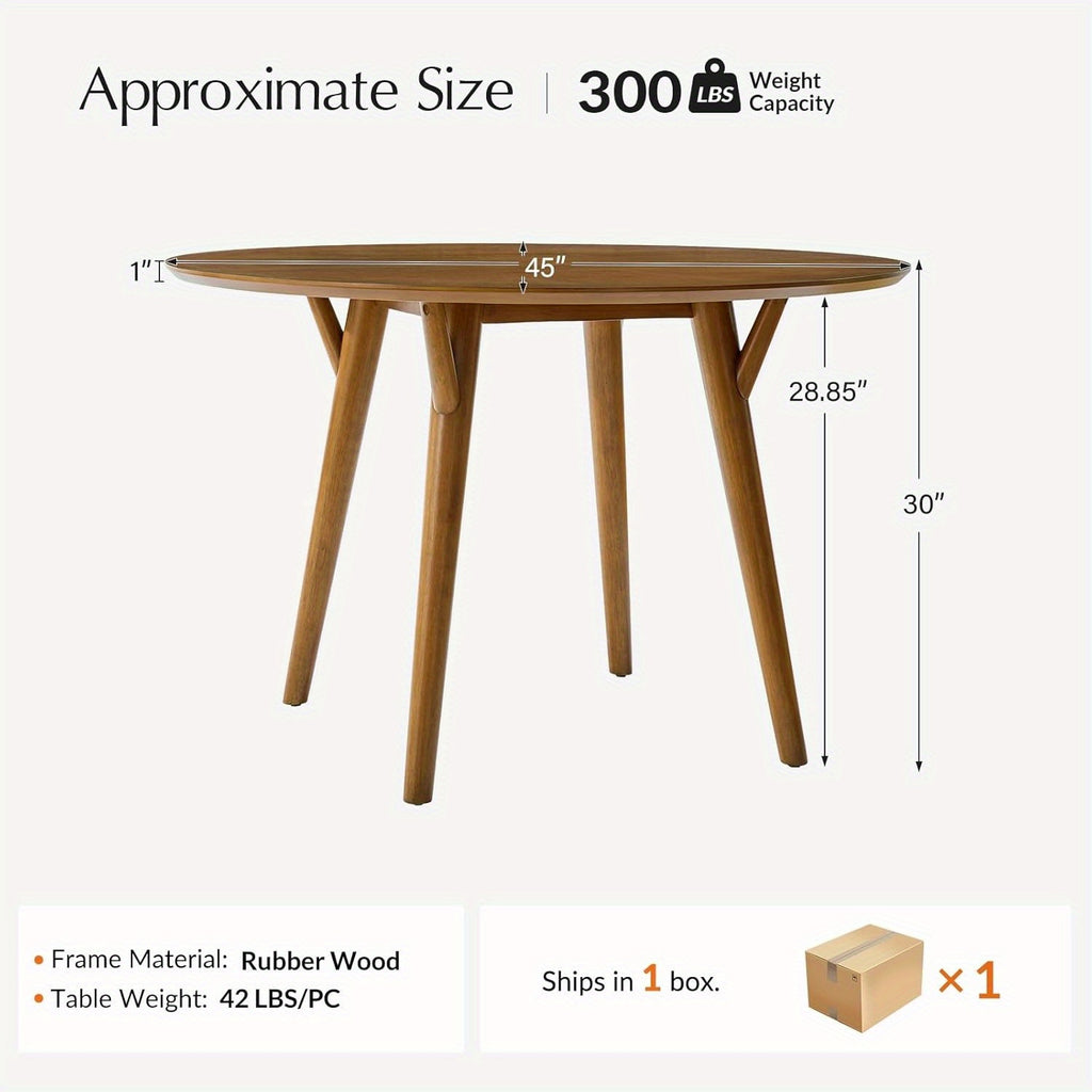 Round Dining Table, Mid Century Modern Wood Kitchen Dinner Table with Solid Wood Legs