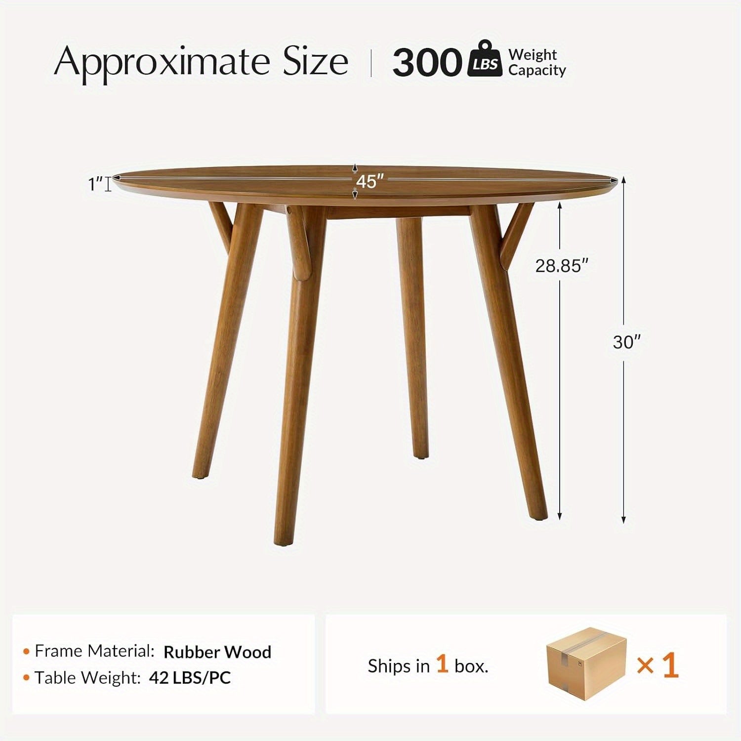 Round Dining Table, Mid Century Modern Wood Kitchen Dinner Table with Solid Wood Legs