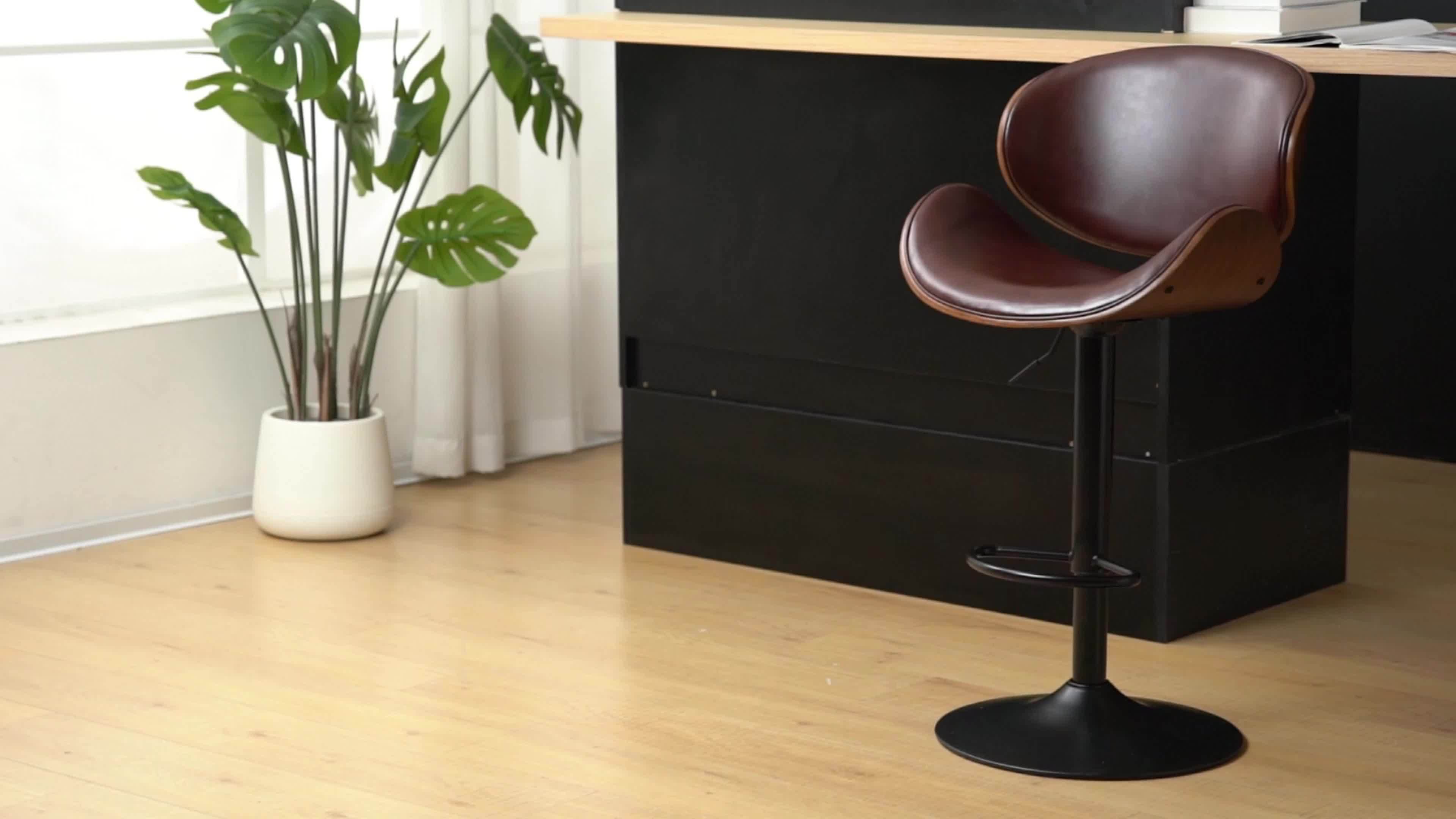 Bar Stools Set of 2\u002F4, Height-Adjustable Bar Stool Chairs, Faux Leather Upholstered Counter Height Wood Chairs with Ergonomic Backrest, Footrest And Sturdy Base, Fit for Kitchen Counter Dining Room Cafe