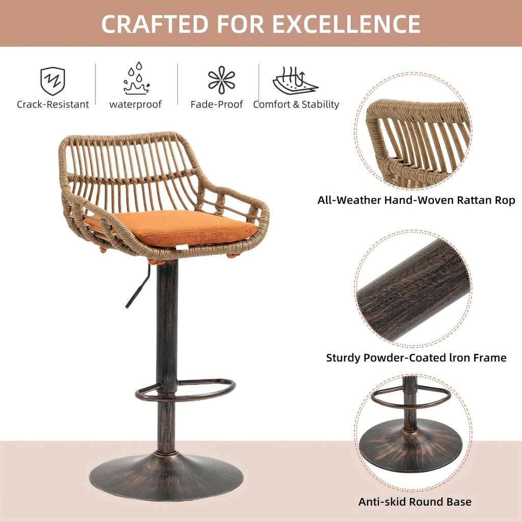 Modern Swivel Bar Stools Set Of 2 Adjustable Counter Height Chairs With Footrest For Kitchen, Dining Room