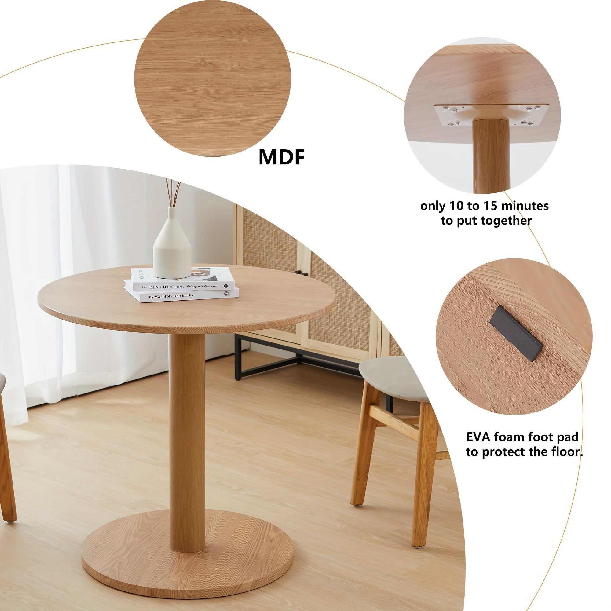 ORRD Round Dining Table, Small Dining Table for 2-4 31.5in, Modern Farmhouse Coffee Table, Small Dinner Table Breakfast Table Tulip Table, Wood Kitchen Table for Small Space\u002FLittle Nook, Easy-to-assemble