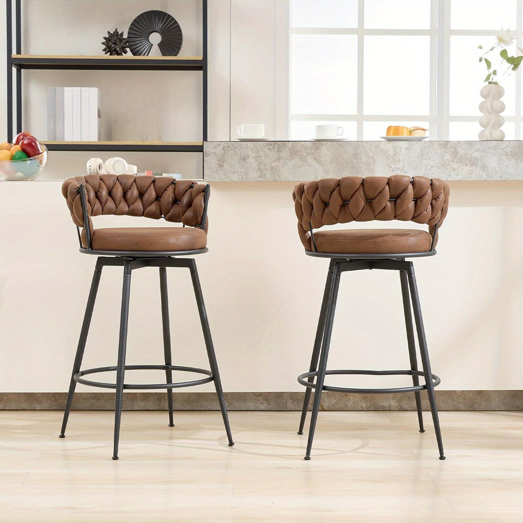 2\u002F4pcs Dark Brown Modern Bar Stool, Adjustable Faux Leather Upholstered Swivel CounterStools with Woven Back, for Restaurant, Cafe, Modern Bar Stool, Thickened Seat Cushion Souare Lsland Barstools with Back