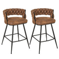 Set Of 2\u002F4\u002F6 Modern PU Leather Counter Stools, Black Legs Mid Century Weaved Back Bar Counter with Footrest, Bar Stools for Kitchen Island