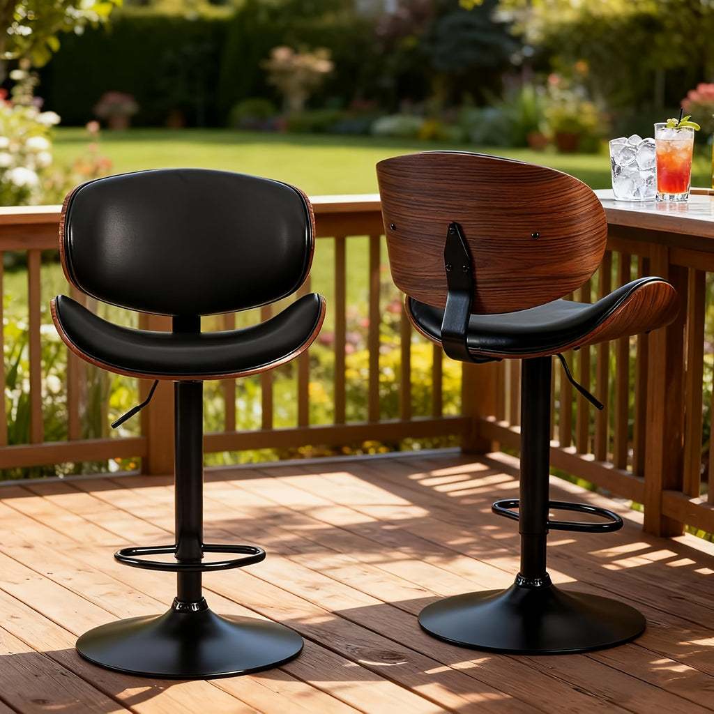 Two Piece for bar Stool Set with Adjustable Height, Featuring PU Leather Seat Cushion, Ergonomic Backrest, And Footrest, Plus Non-Slip Rubber Base Perfect for Bars And Home Kitchen Islands.