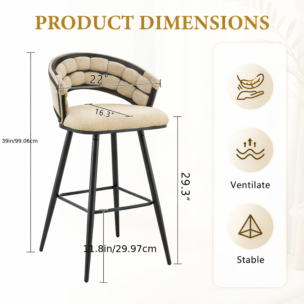 Bar Stools Set Of 2, Modern Velvet Counter Height Upholstered Bar Chairs with Soft Padded Seat And Backrest, Black Iron Legs Kitchen Island Stools, Luxury Breakfast Bar Chairs for Kitchen, Dining Room, Apartment, Home Bar