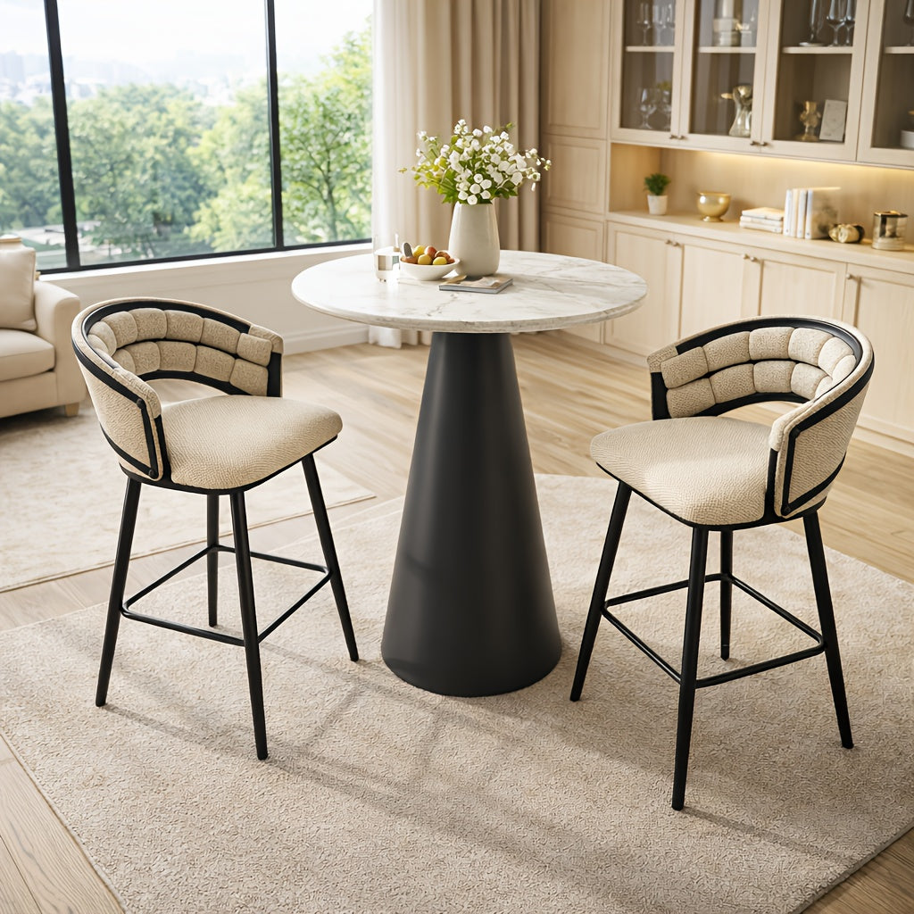 Bar Stools Set Of 2, Modern Velvet Counter Height Upholstered Bar Chairs with Soft Padded Seat And Backrest, Black Iron Legs Kitchen Island Stools, Luxury Breakfast Bar Chairs for Kitchen, Dining Room, Apartment, Home Bar