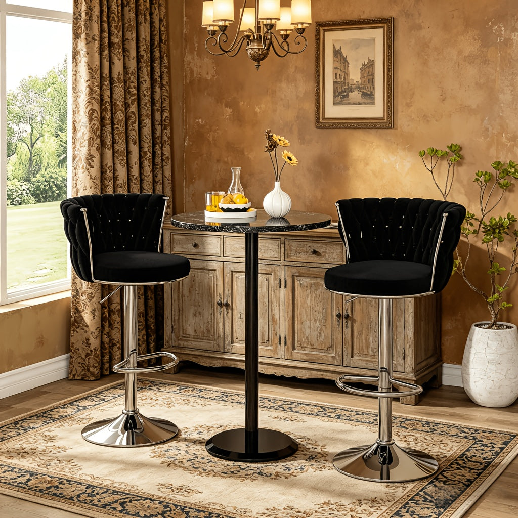 Set Of 2\u002F4 Bar Stools, Modern Braided Velvet Adjustable Swivel Bar Chairs with Backrest, Height Adjustable Counter Stools with Footrest for Kitchen Island, Pub, Home Bar - 4 Colors (Gray\u002FBeige\u002FPink\u002FBlack)