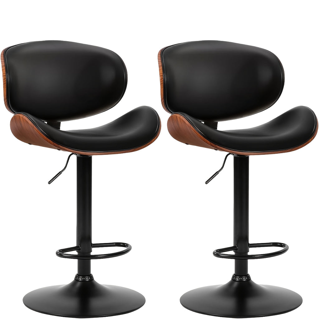 Two Piece for bar Stool Set with Adjustable Height, Featuring PU Leather Seat Cushion, Ergonomic Backrest, And Footrest, Plus Non-Slip Rubber Base Perfect for Bars And Home Kitchen Islands.