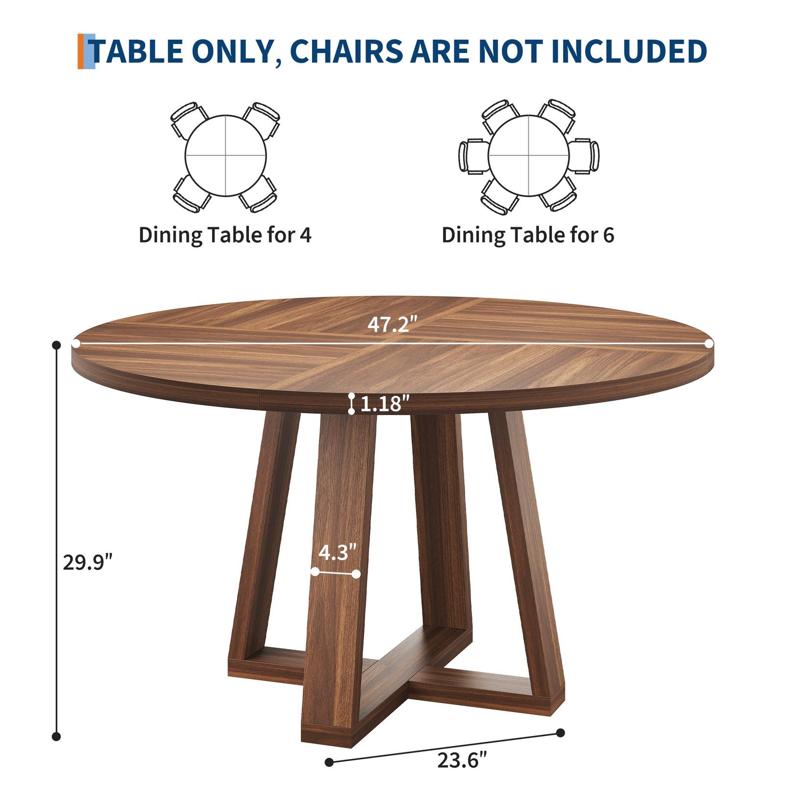 New Upgraded Dining Room Table Round Dining Table with Four Square Pillars, P2\u002F PB Model, Dual-Sided Melamine Surface, 30mm Faux Thickness Design, Pack of 1