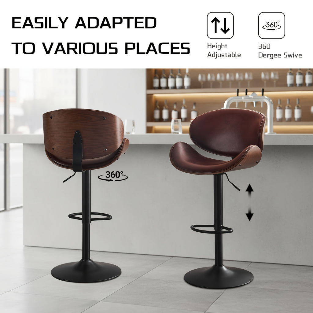 Bar Stools Set of 2\u002F4, Height-Adjustable Bar Stool Chairs, Faux Leather Upholstered Counter Height Wood Chairs with Ergonomic Backrest, Footrest And Sturdy Base, Fit for Kitchen Counter Dining Room Cafe