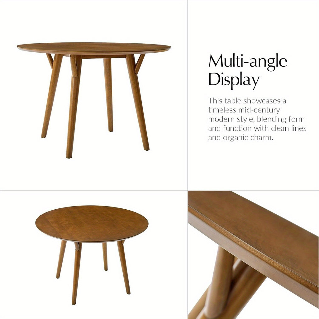Round Dining Table, Mid Century Modern Wood Kitchen Dinner Table with Solid Wood Legs