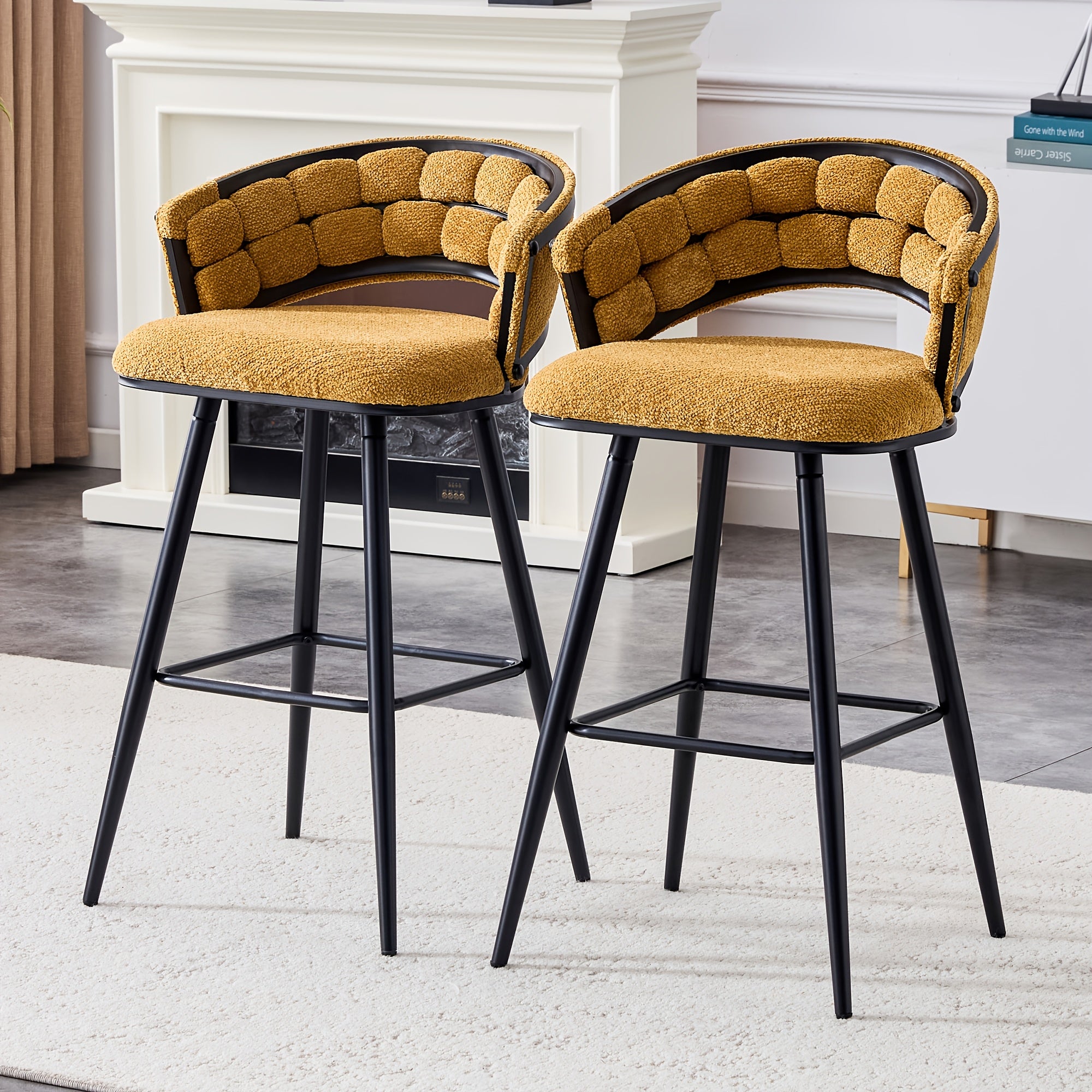 Bar Stools Set Of 2, Modern Velvet Counter Height Upholstered Bar Chairs with Soft Padded Seat And Backrest, Black Iron Legs Kitchen Island Stools, Luxury Breakfast Bar Chairs for Kitchen, Dining Room, Apartment, Home Bar