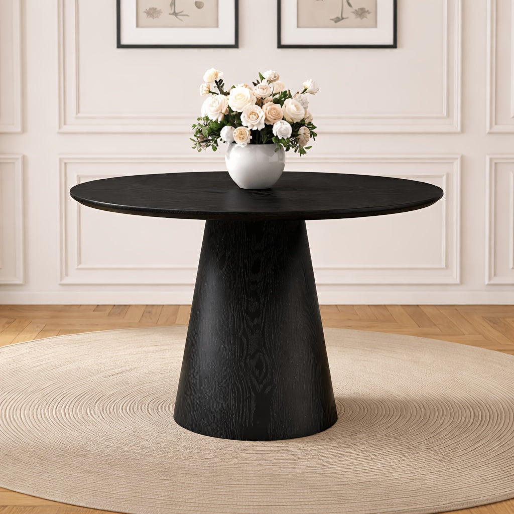 Modern Round Dining Table, 44.8'' Light Wood Finish MDF Tabletop with Conical Pedestal Base, Scandinavian Style Kitchen Dining Table for 4-6 People, Natural Oak Color, Space-Saving Design for Dining Room & Apartment