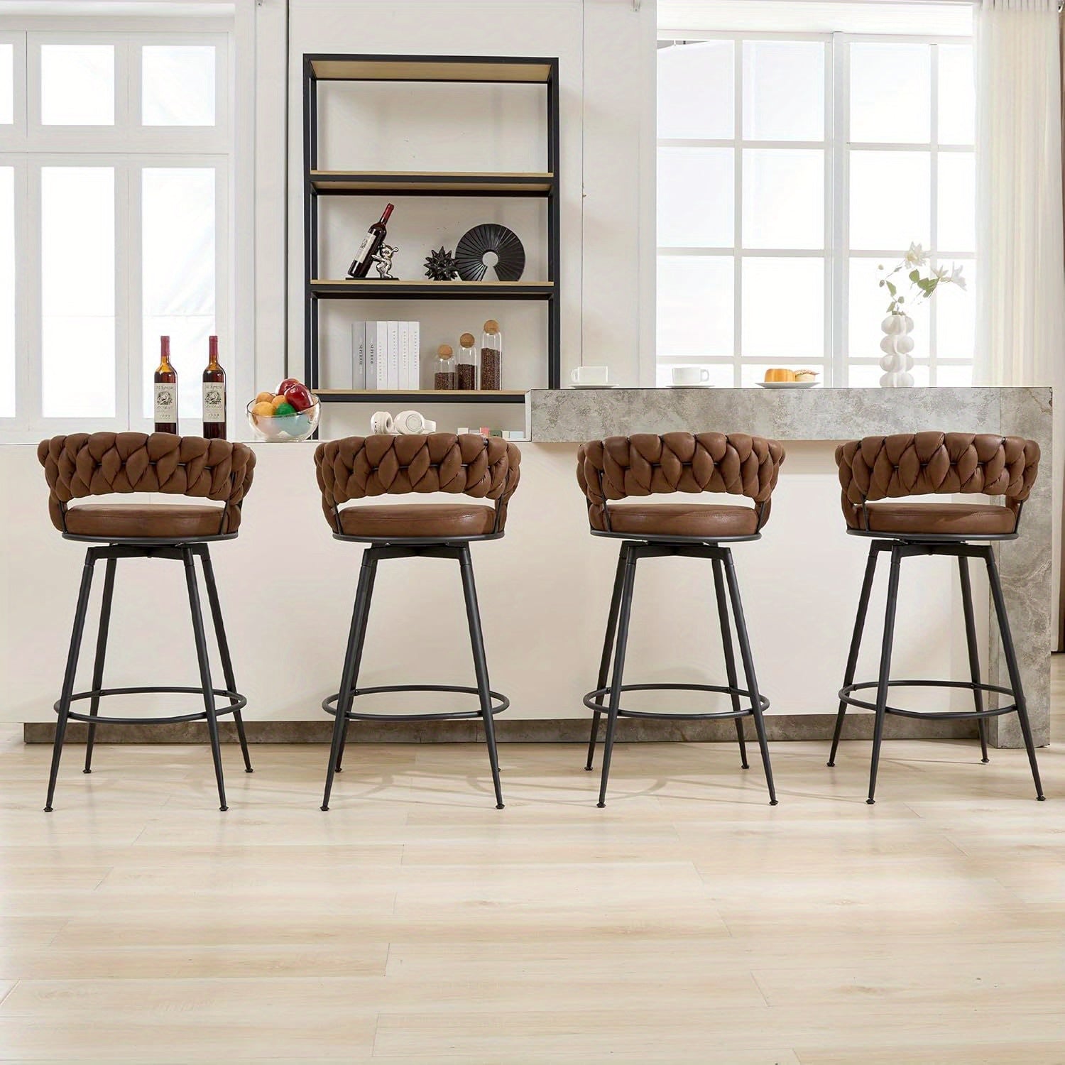 2\u002F4pcs Dark Brown Modern Bar Stool, Adjustable Faux Leather Upholstered Swivel CounterStools with Woven Back, for Restaurant, Cafe, Modern Bar Stool, Thickened Seat Cushion Souare Lsland Barstools with Back