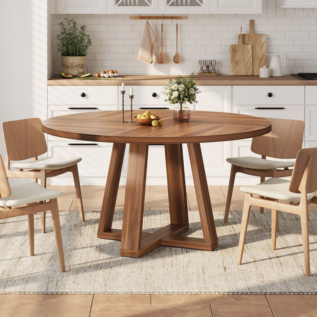 New Upgraded Dining Room Table Round Dining Table with Four Square Pillars, P2\u002F PB Model, Dual-Sided Melamine Surface, 30mm Faux Thickness Design, Pack of 1
