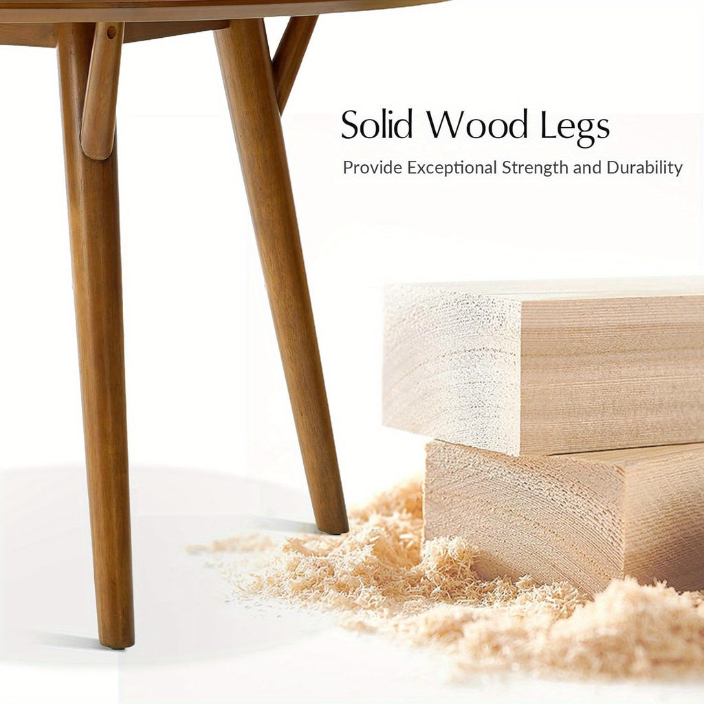Round Dining Table, Mid Century Modern Wood Kitchen Dinner Table with Solid Wood Legs