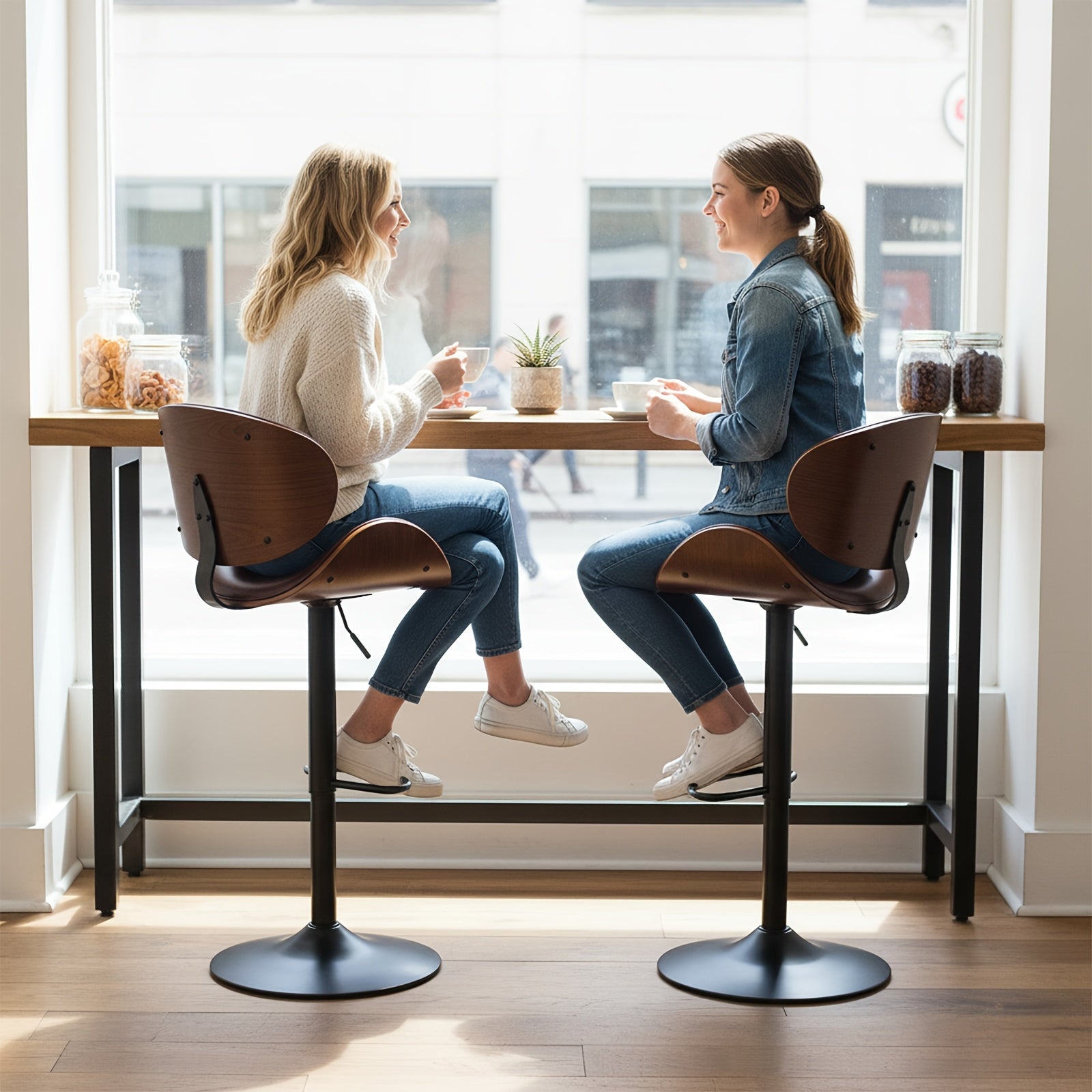 Bar Stools Set of 2\u002F4, Height-Adjustable Bar Stool Chairs, Faux Leather Upholstered Counter Height Wood Chairs with Ergonomic Backrest, Footrest And Sturdy Base, Fit for Kitchen Counter Dining Room Cafe