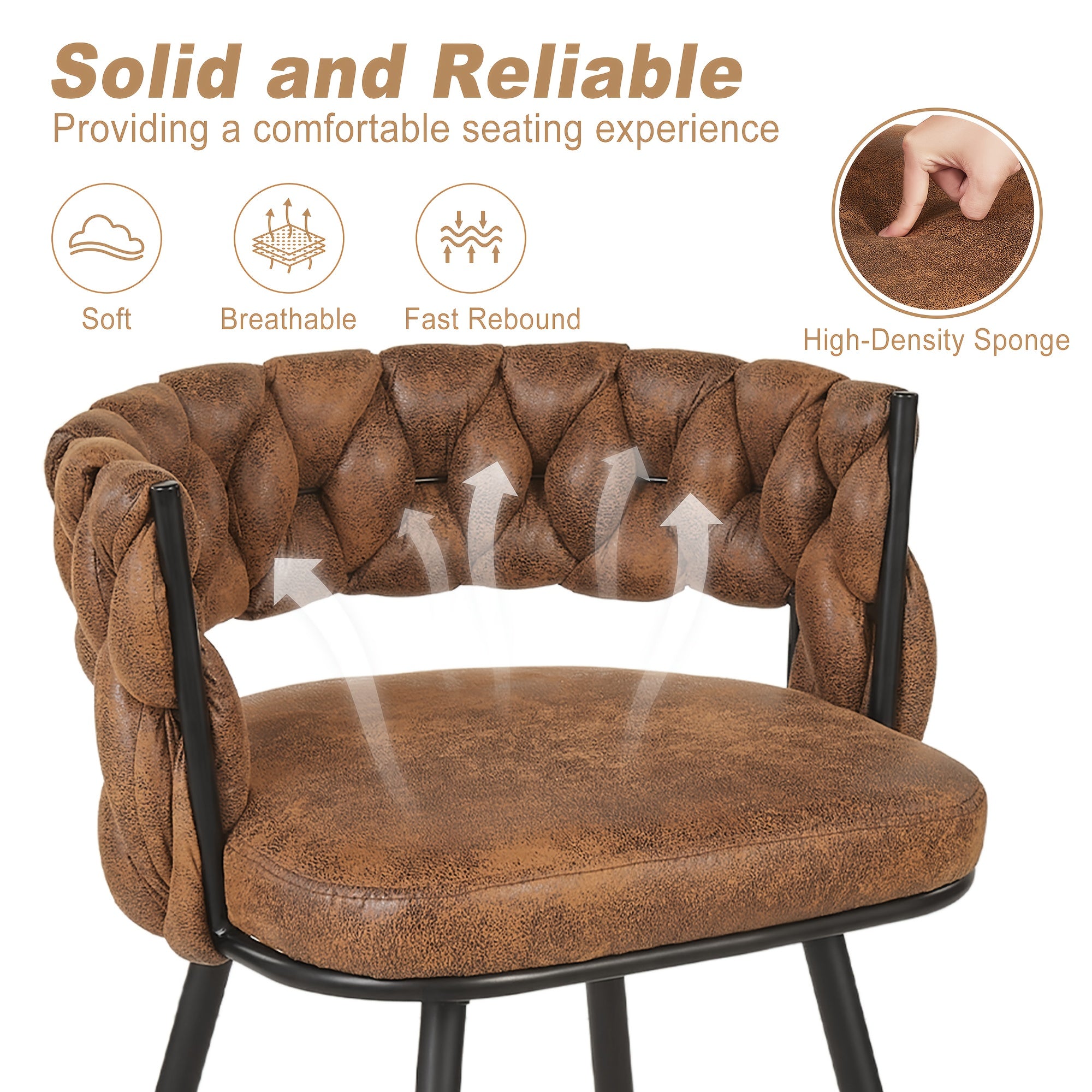 Set Of 2\u002F4\u002F6 Modern PU Leather Counter Stools, Black Legs Mid Century Weaved Back Bar Counter with Footrest, Bar Stools for Kitchen Island