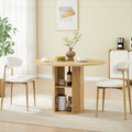 Andehomy 3pcs Retro Round Dining Table Set with 2 Chairs - Fluted Tabletop & Wood Base Suitable for 2-4 People, Space-Saving Small Kitchen Table with Fabric Upholstered Chairs, Walnut Brown for, Living Room, Compact Dining Room