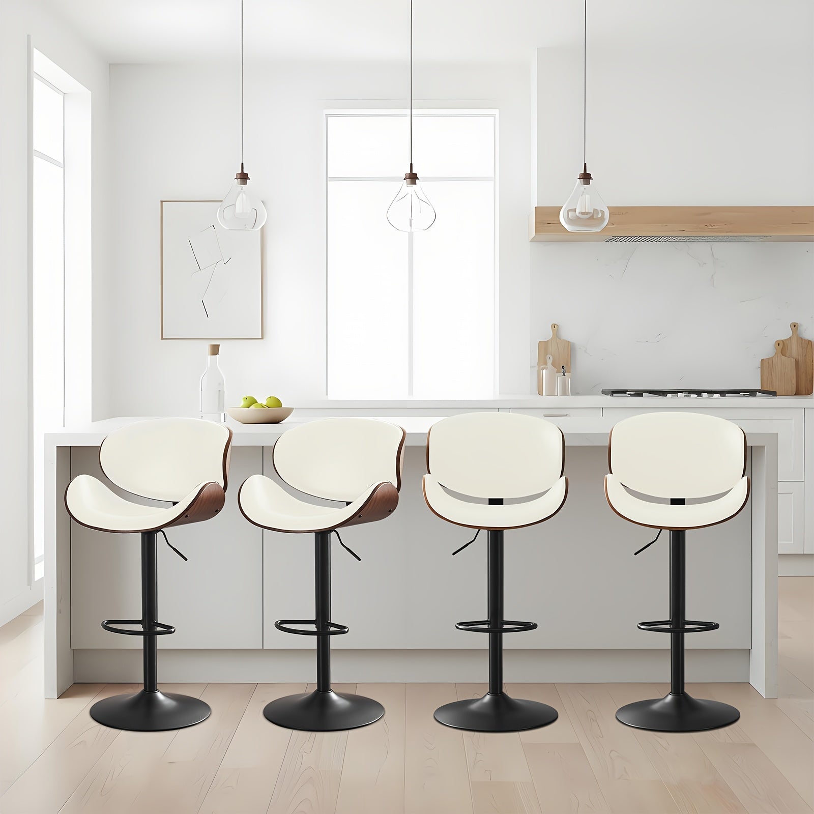 Bar Stools Set of 2\u002F4, Height-Adjustable Bar Stool Chairs, Faux Leather Upholstered Counter Height Wood Chairs with Ergonomic Backrest, Footrest And Sturdy Base, Fit for Kitchen Counter Dining Room Cafe