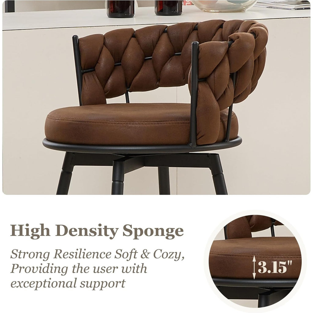 2\u002F4pcs Dark Brown Modern Bar Stool, Adjustable Faux Leather Upholstered Swivel CounterStools with Woven Back, for Restaurant, Cafe, Modern Bar Stool, Thickened Seat Cushion Souare Lsland Barstools with Back