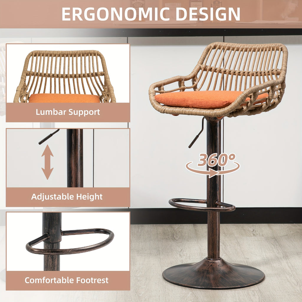 Modern Swivel Bar Stools Set Of 2 Adjustable Counter Height Chairs With Footrest For Kitchen, Dining Room