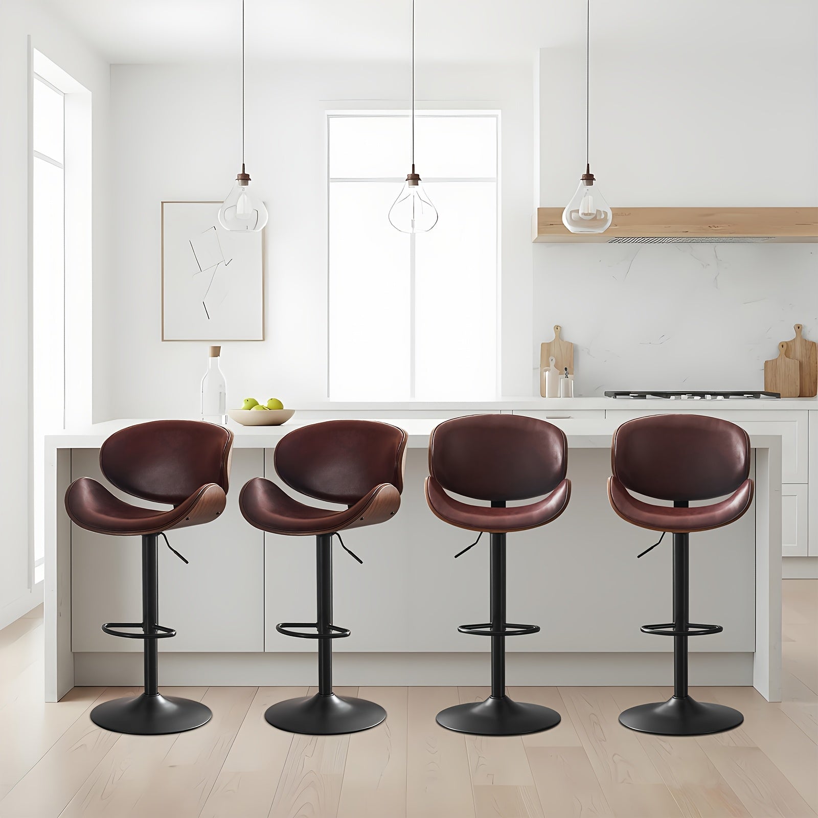 Bar Stools Set of 2\u002F4, Height-Adjustable Bar Stool Chairs, Faux Leather Upholstered Counter Height Wood Chairs with Ergonomic Backrest, Footrest And Sturdy Base, Fit for Kitchen Counter Dining Room Cafe