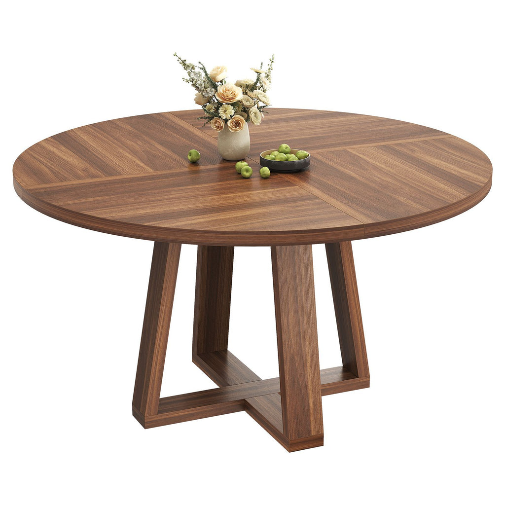 New Upgraded Dining Room Table Round Dining Table with Four Square Pillars, P2\u002F PB Model, Dual-Sided Melamine Surface, 30mm Faux Thickness Design, Pack of 1