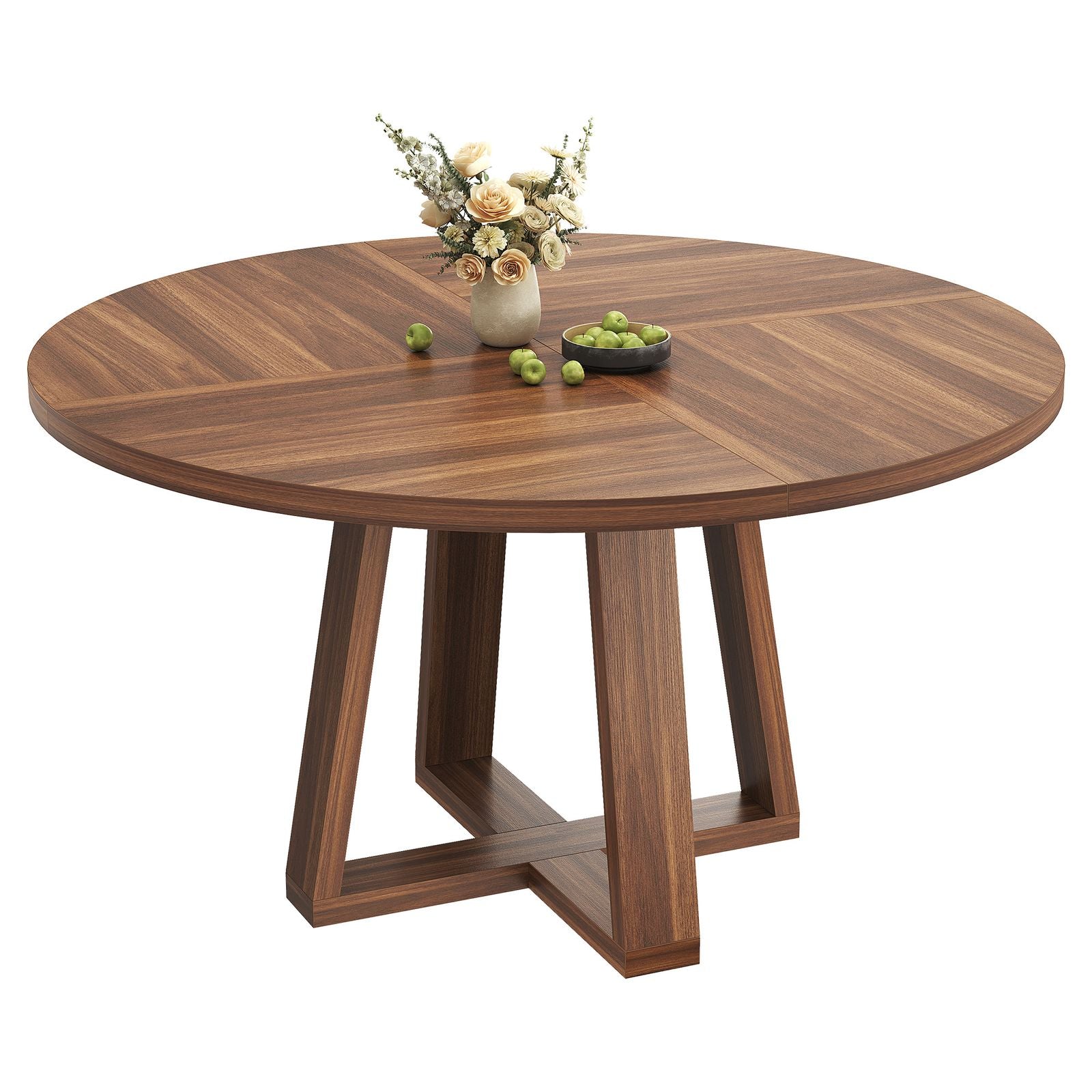 New Upgraded Dining Room Table Round Dining Table with Four Square Pillars, P2\u002F PB Model, Dual-Sided Melamine Surface, 30mm Faux Thickness Design, Pack of 1