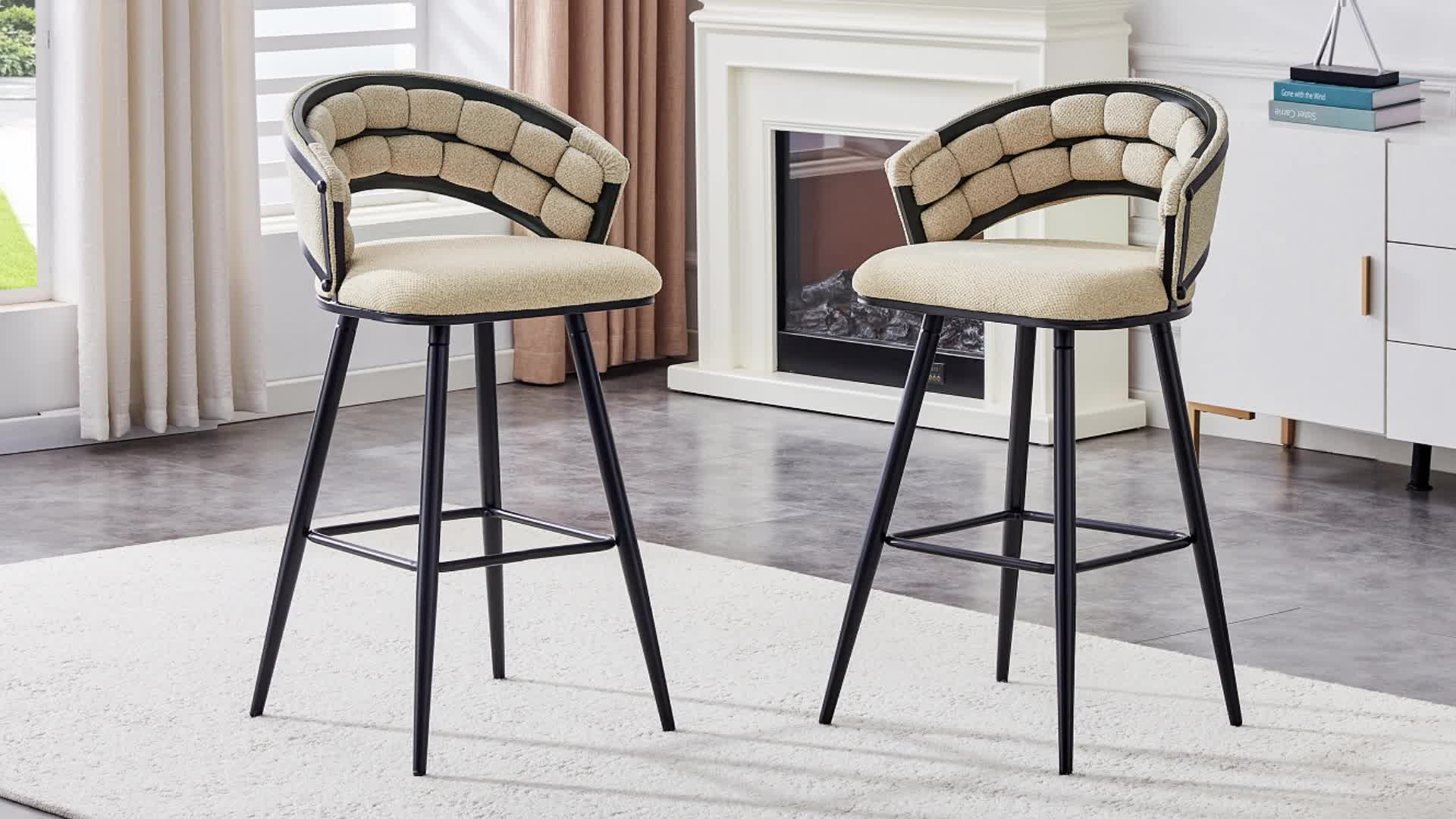 Bar Stools Set Of 2, Modern Velvet Counter Height Upholstered Bar Chairs with Soft Padded Seat And Backrest, Black Iron Legs Kitchen Island Stools, Luxury Breakfast Bar Chairs for Kitchen, Dining Room, Apartment, Home Bar