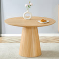 Modern Round Dining Table, 44.8'' Light Wood Finish MDF Tabletop with Conical Pedestal Base, Scandinavian Style Kitchen Dining Table for 4-6 People, Natural Oak Color, Space-Saving Design for Dining Room & Apartment