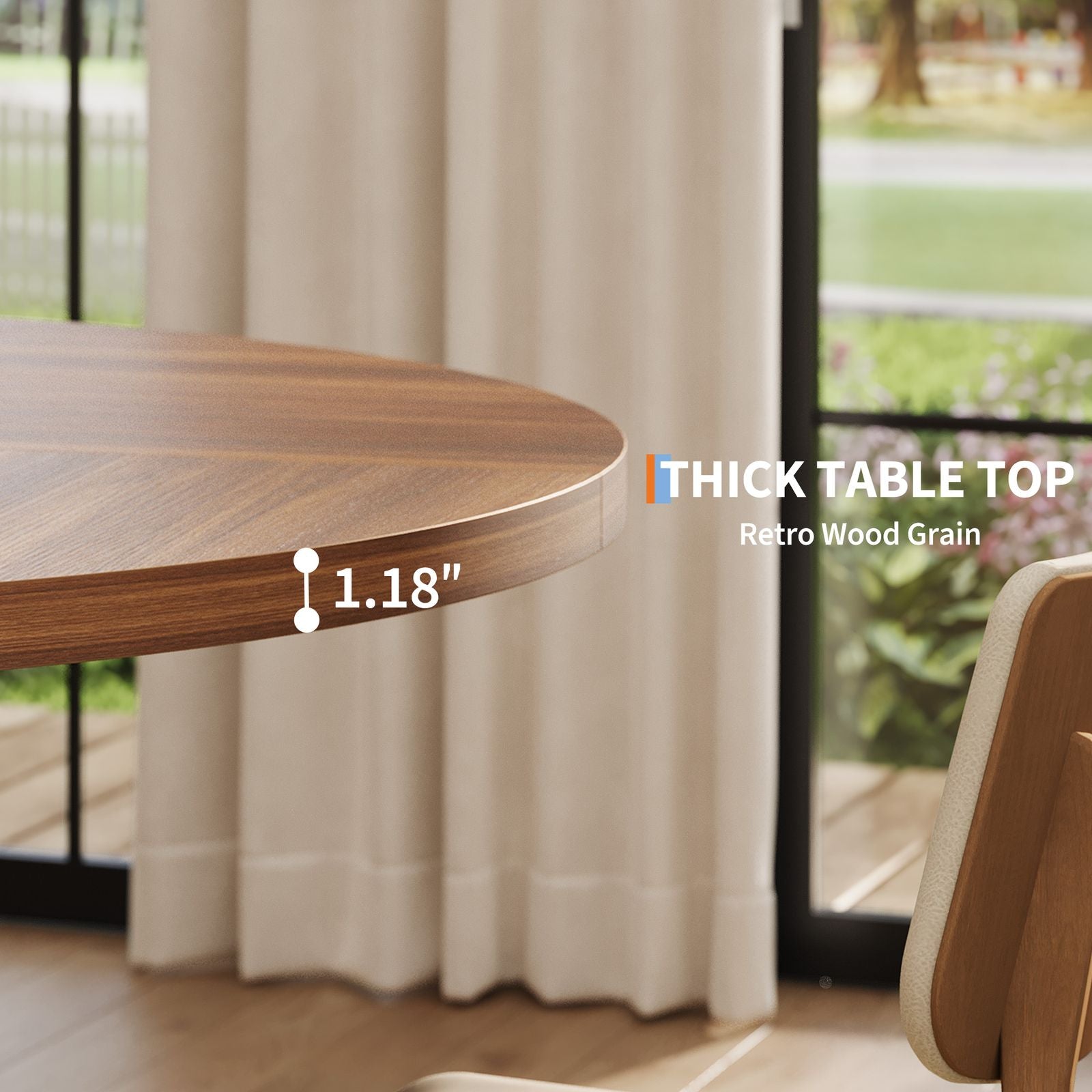 New Upgraded Dining Room Table Round Dining Table with Four Square Pillars, P2\u002F PB Model, Dual-Sided Melamine Surface, 30mm Faux Thickness Design, Pack of 1
