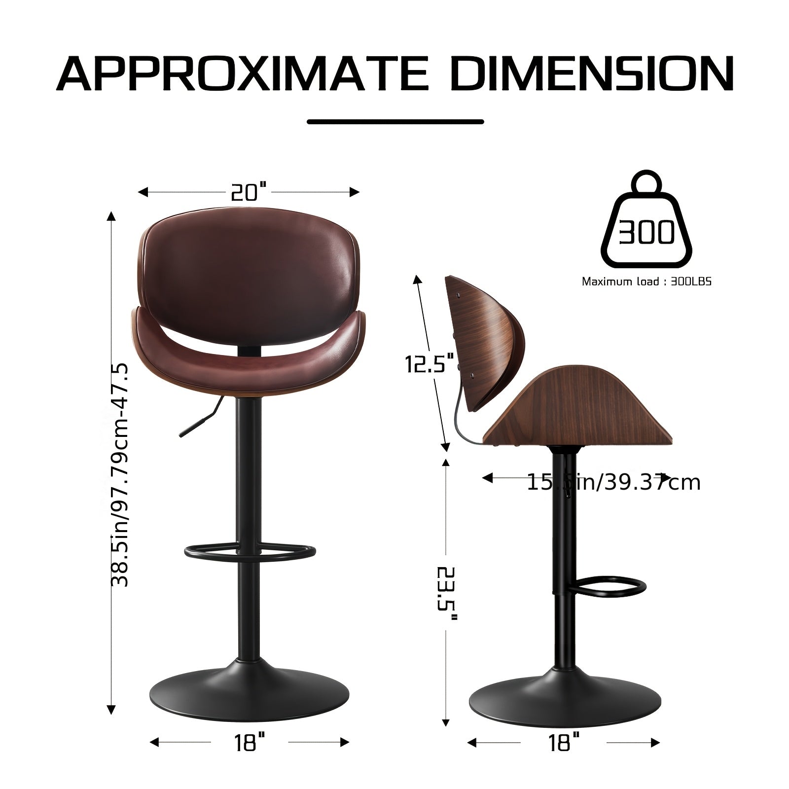 Bar Stools Set of 2\u002F4, Height-Adjustable Bar Stool Chairs, Faux Leather Upholstered Counter Height Wood Chairs with Ergonomic Backrest, Footrest And Sturdy Base, Fit for Kitchen Counter Dining Room Cafe