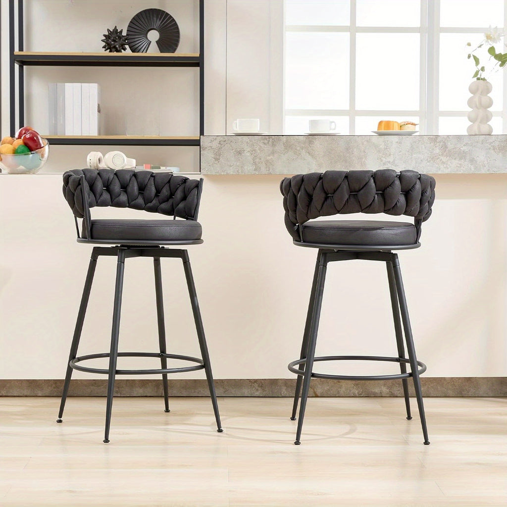 2\u002F4pcs Dark Brown Modern Bar Stool, Adjustable Faux Leather Upholstered Swivel CounterStools with Woven Back, for Restaurant, Cafe, Modern Bar Stool, Thickened Seat Cushion Souare Lsland Barstools with Back