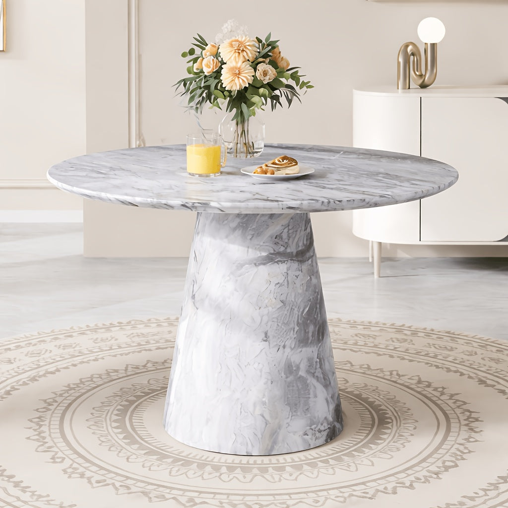 Modern Round Dining Table, 44.8'' Light Wood Finish MDF Tabletop with Conical Pedestal Base, Scandinavian Style Kitchen Dining Table for 4-6 People, Natural Oak Color, Space-Saving Design for Dining Room & Apartment